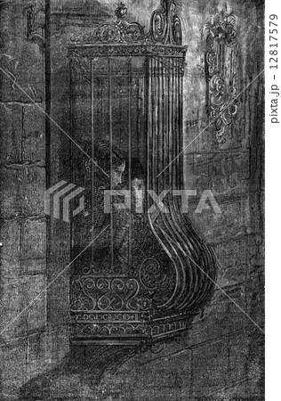 Window, Zaragoza (night effect), vintage engraving. 12817579