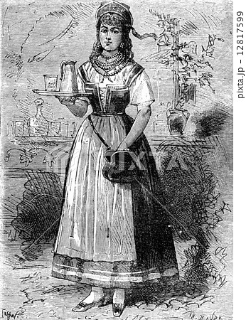 Foedora grows into a beautiful girl, vintage engraving. 12817599