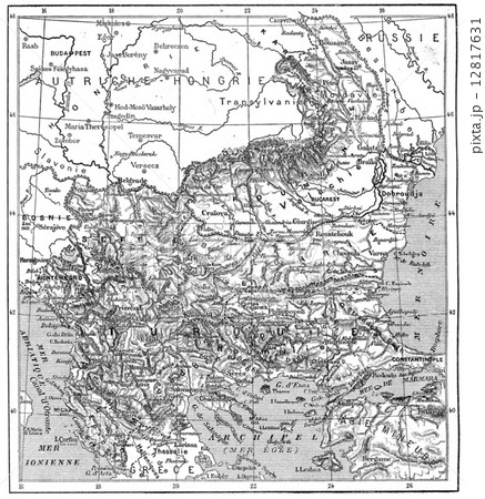 Map of Turkey, Bulgaria, Serbia, Romania and Montenegro, vintage 12817631