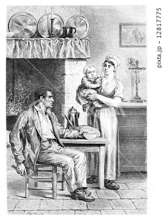 Interior Peasants of Brabant, vintage engraving 12817775