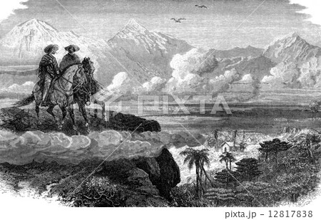 The valley of Medellin, vintage engraving. 12817838