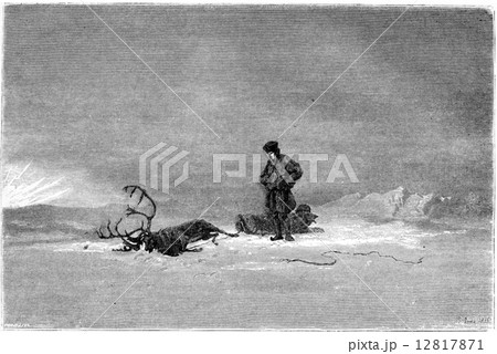 1866 Painting in a Salon called "Winter in Lapland", vintage eng 1866 Painting in a Salon called "Winter in Lapland", vintage eng 12817871