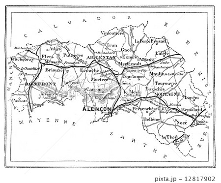Map of the department of Orne, vintage engraving. Map of the department of Orne, vintage engraving. 12817902