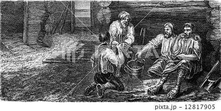 Dining carpenters at Dorpat, vintage engraving. Dining carpenters at Dorpat, vintage engraving. 12817905