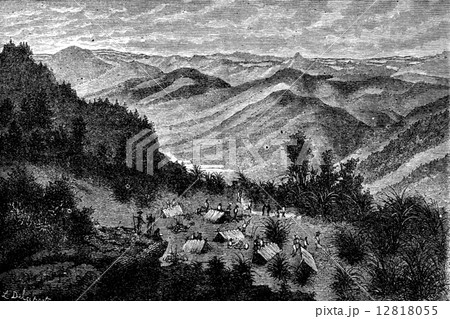 View and camp at night, on the road to Ban Muang Yang Con Ham, v 12818055