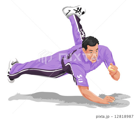 Vector of cricket fielder taking catch. 12818987
