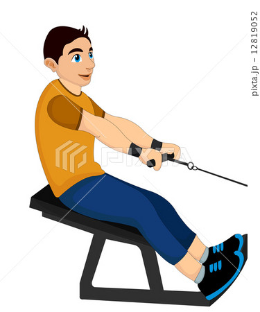Exercising, man pulling weights, illustration 12819052