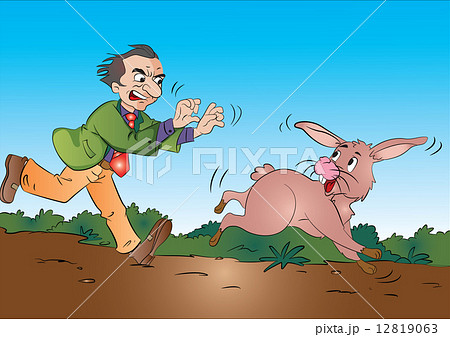 Man Running After a Rabbit, illustration 12819063