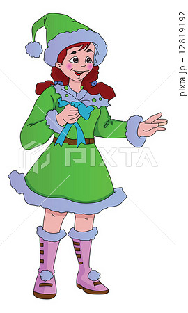 Young Lady in a Green Christmas Elf Costume, illustration 12819192