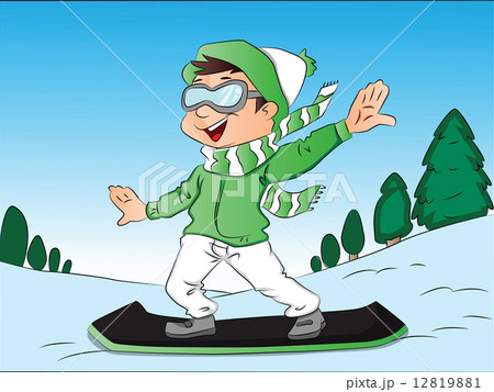Vector of happy boy snowboarding. 12819881