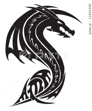 Flying dragon tattoo, vintage engraving. Flying dragon tattoo, vintage engraving. 12820499