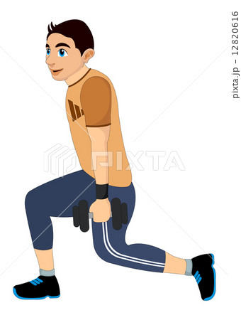 Exercising, man holding dumbells, illustration 12820616
