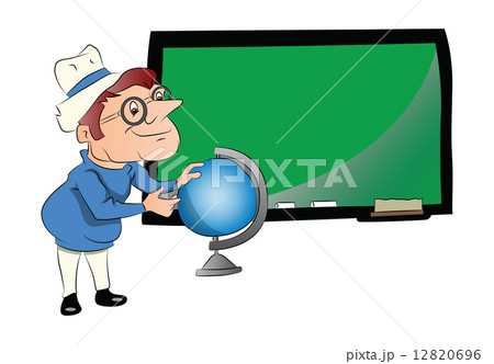 Vector of teacher with globe in front of chalkboard. Vector of teacher with globe in front of chalkboard. 12820696
