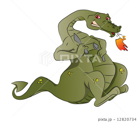 Fire-breathing Dragon with Spoon and Knife, illustration 12820734