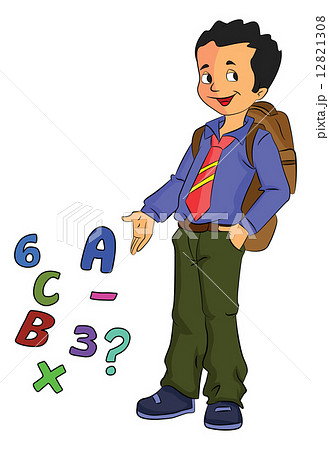 Boy Student Learning Math, illustration Boy Student Learning Math, illustration 12821308