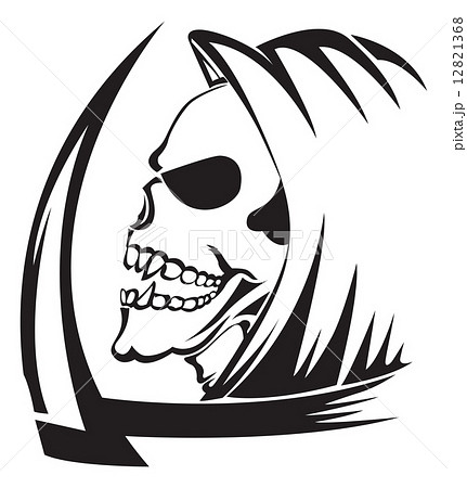Tattoo of a grim reaper with scythe, vintage engraving. 12821368