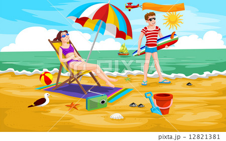 Couple at the Beach, illustration 12821381
