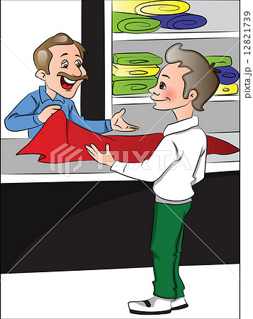 Vector of shopkeeper helping customer to choose clothes. Vector of shopkeeper helping customer to choose clothes. 12821739
