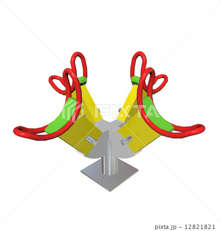 Red, green and yellow four-person children see-saw, 3D illustrat 12821821