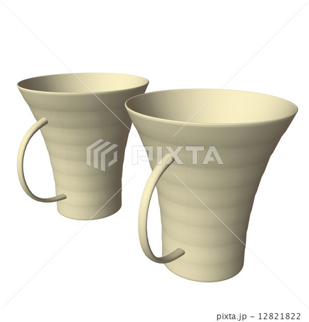 Cream colored ceramic mugs, 3D illustration 12821822