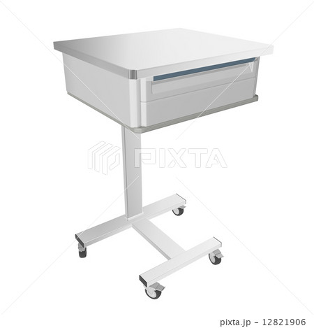 Mobile stainless metal medical over bed table with drawer, 3d il 12821906