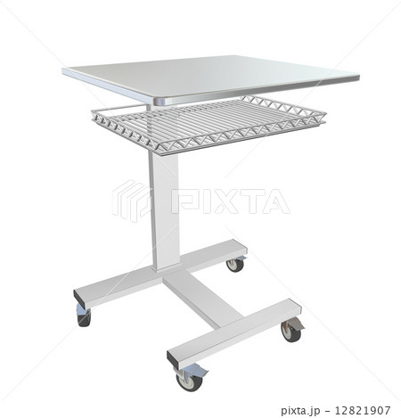 Mobile stainless metal medical over bed table with wire mesh tra Mobile stainless metal medical over bed table with wire mesh tra 12821907