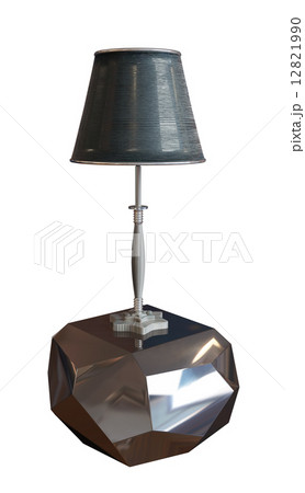 Lamp with lampshade sitting on a metallic pedestal Lamp with lampshade sitting on a metallic pedestal 12821990