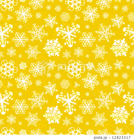 Different modern snowflakes on yellow background seamless pattern 12823317
