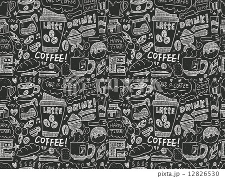 Seamless Doodle Coffee Pattern Backgroundのイラスト素材