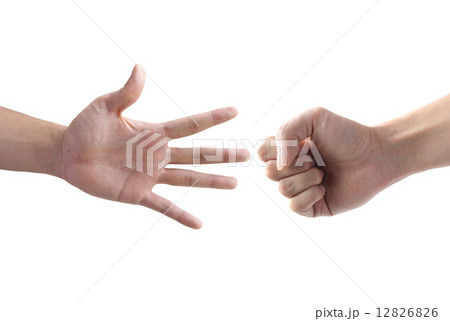 The fighting of two hand with rock and paper symbol The fighting of two hand with rock and paper symbol 12826826