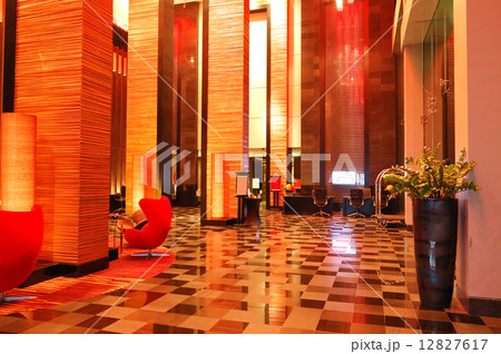 Modern lobby interior in night illumination, Pattaya, Thailand 12827617