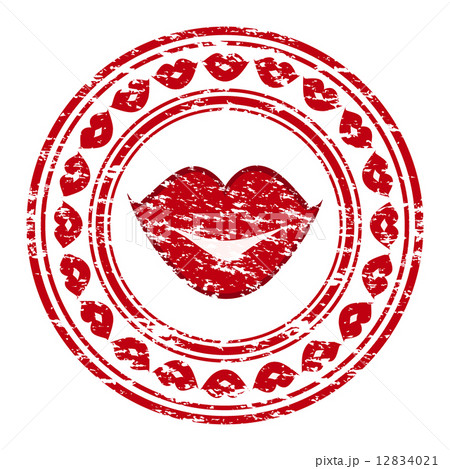 Vector illustration of a red grunge rubber stamp with lips isola 12834021