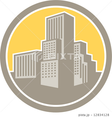 Urban Skyscraper Buildings Circle Retro 12834128