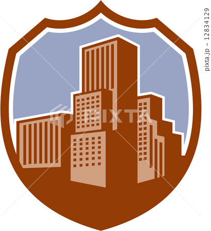 Urban Skyscraper Buildings Shield Retro 12834129