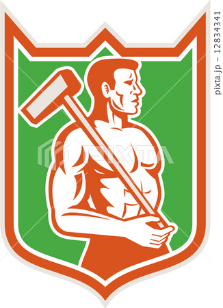 Union Worker With Sledgehammer Shield Retro 12834341