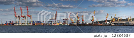 Panorama view on the port with loading cargo ship 12834687