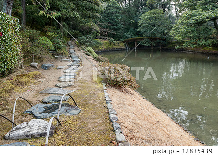 桂離宮 松琴亭 苔の石畳と土橋 桂離宮 松琴亭 苔の石畳と土橋 12835439