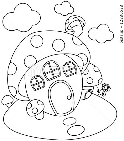 Line Art Mushroom House 12836533