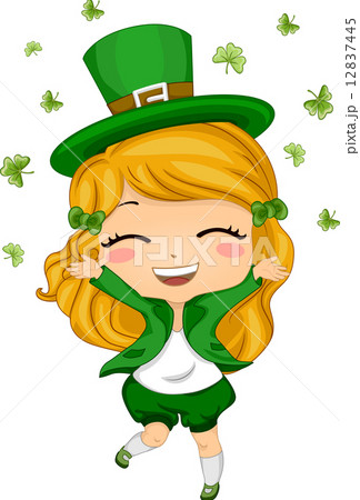 Girl Throwing Shamrocks in the Air 12837445