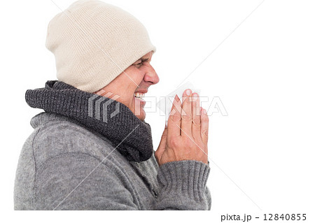 Casual man about to sneeze Casual man about to sneeze 12840855