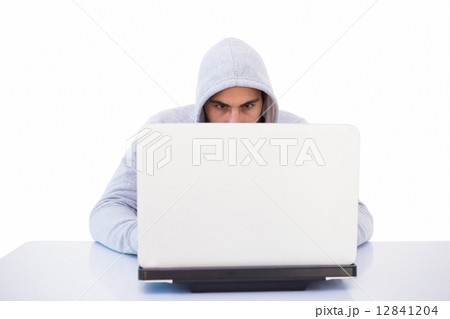 Serious burglar hacking into laptop 12841204