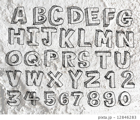 Hand drawn letters font written on wall texture background desig 12846283