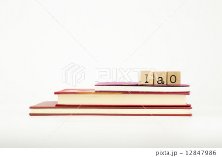 lao language word on wood stamps and books 12847986
