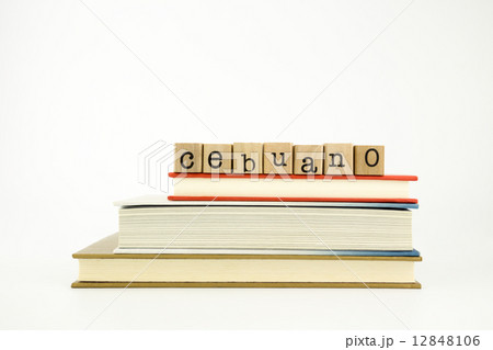 cebuano language word on wood stamps and books 12848106
