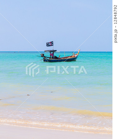 White sand beach and pirate boat White sand beach and pirate boat 12848792