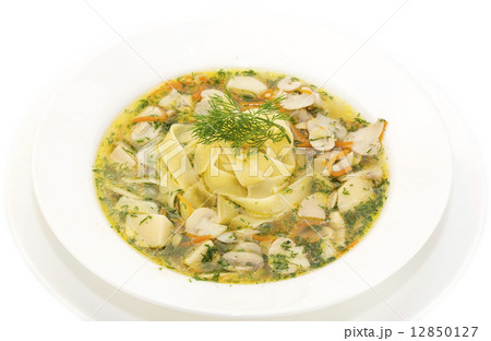 soup of vegetables and mushrooms in a restaurant 12850127
