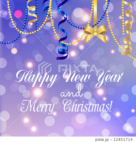 New year greeting card, Christmas bow and ribbon New year greeting card, Christmas bow and ribbon 12851714