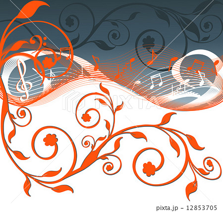 vector illustration of music background with notes and flowers. 12853705