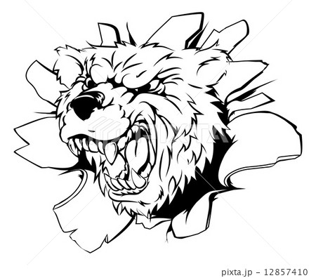 Bear mascot breaking through wall 12857410