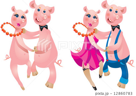 A happy cartoon couple of pigs dancing. A happy cartoon couple of pigs dancing. 12860783